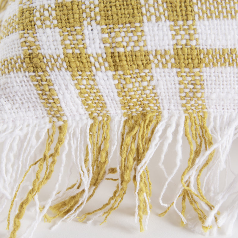  Square Cotton Pillow Cover & Insert, White/Gold