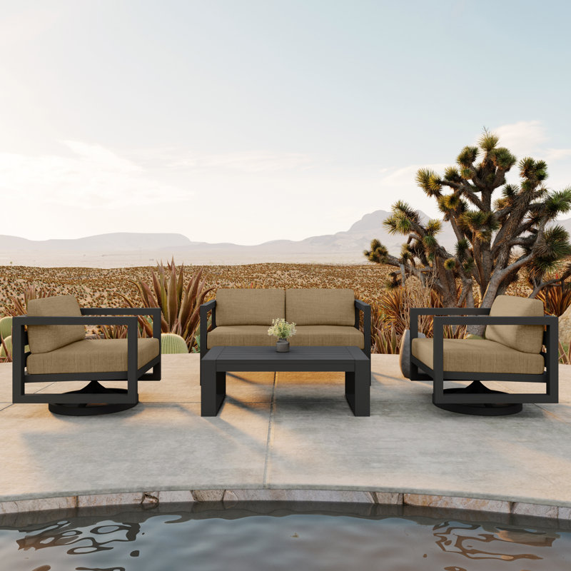 Avion 4 Piece Loveseat Set With Swivel, Canvas Natural Sunbrella® Canvas, Slate