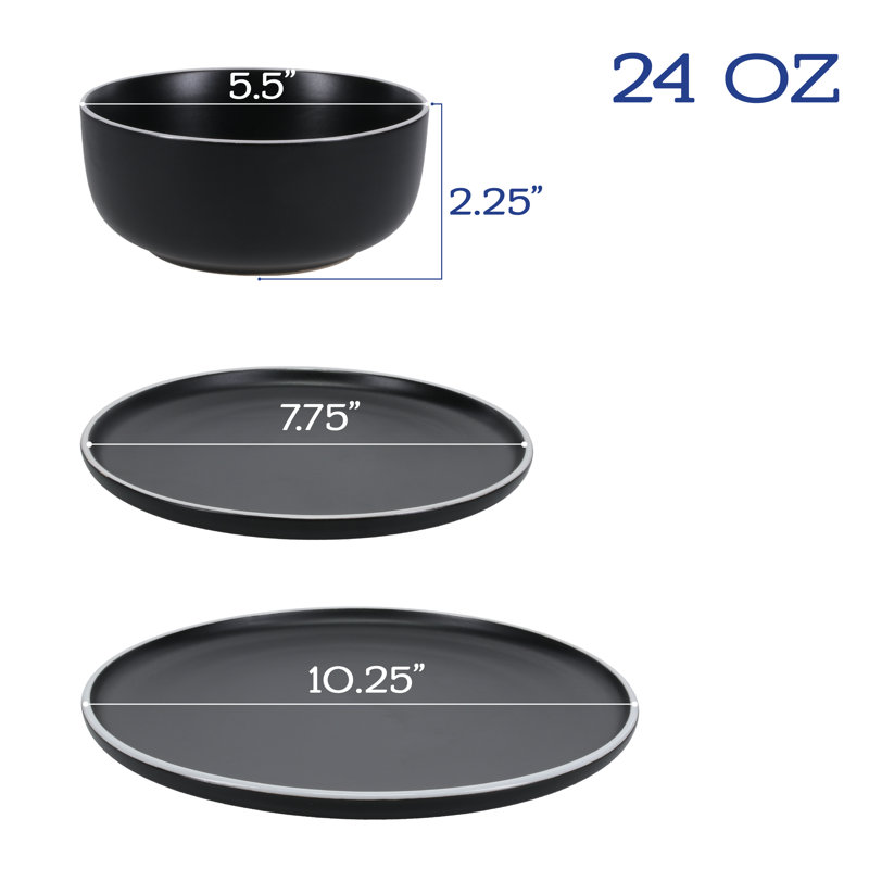 Black and White Ceramic Dinnerware Set for 4