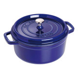 Staub Cast Iron 24cm Round Roaster/Cocotte, 3.8L, Dark Blue, Dishwasher Safe