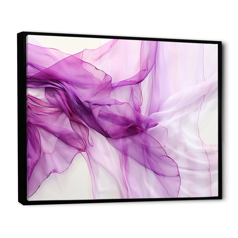 Whie and mauve Fab Waves I - art mural géométrique, Cadre flottant noir, H 30 po x l 40 po x P 1,5 po