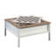 Table basse multifonctionnelle avec rangement caché, finition blanche durable et décorations en chêne pour les espaces de vie modernes.
