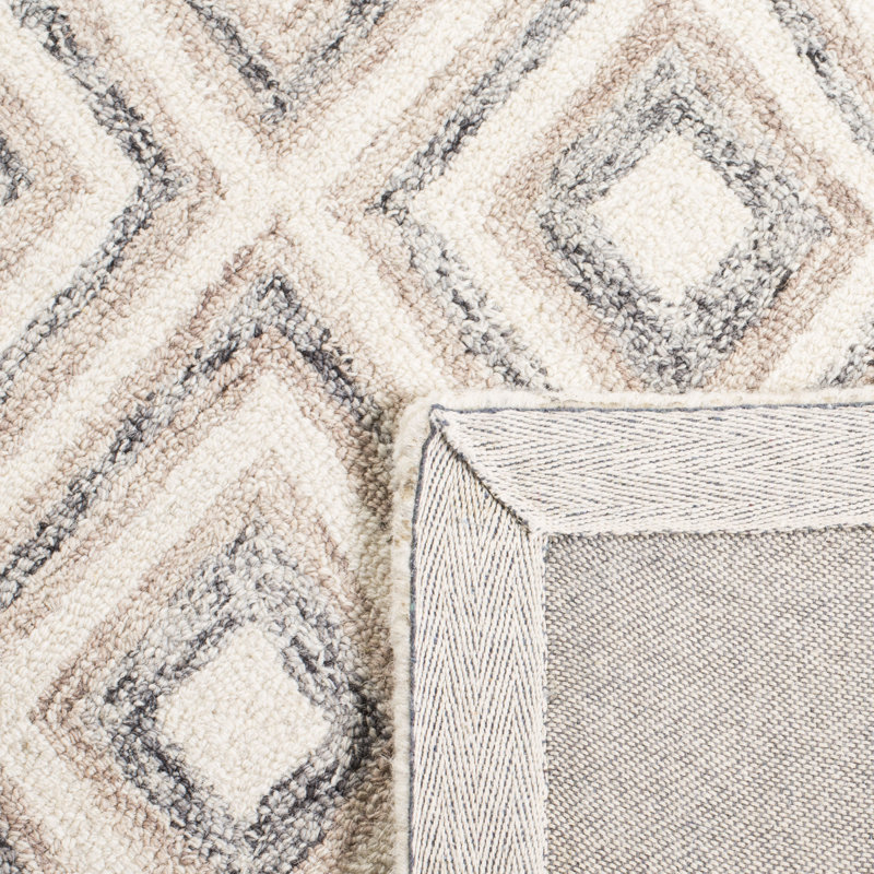 Tapis géométrique en laine touffeté à la main Vedika, Carré 5 pi