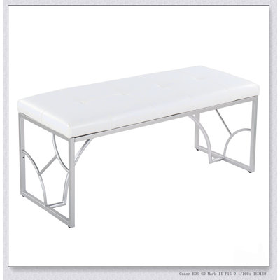 Contemporary Silver Metal and Faux Leather Bench, Perfect for Modern Entryways and Dining Areas