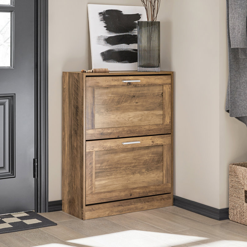 Narrow 2-Drawer Shoe Storage Cabinet with Flip-Drawers Shoe Organizer for Entryway, Hallway, Natural, Natural