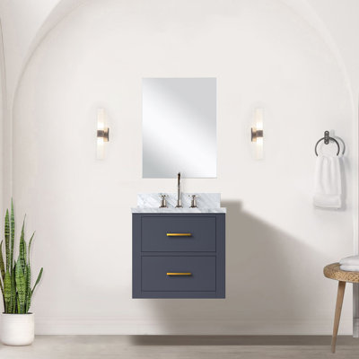 Bleu 20 po L x P 18 po avec comptoir en acrylique, robinet et miroir de comptoir 24 H inclus
