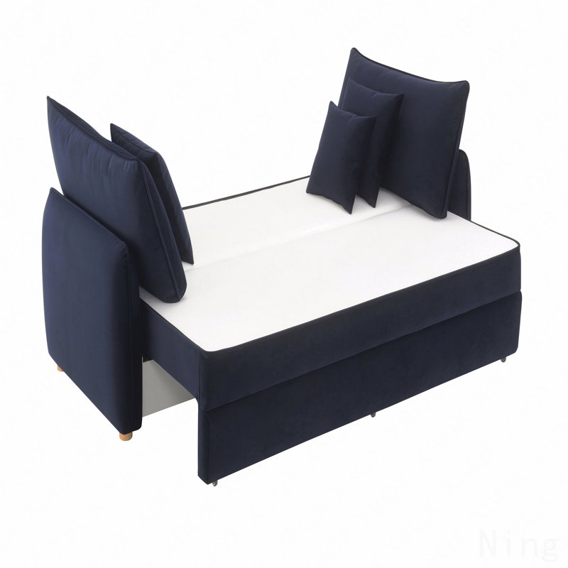Canapé-lit modulaire en velours bleu avec 3 coussins décoratifs