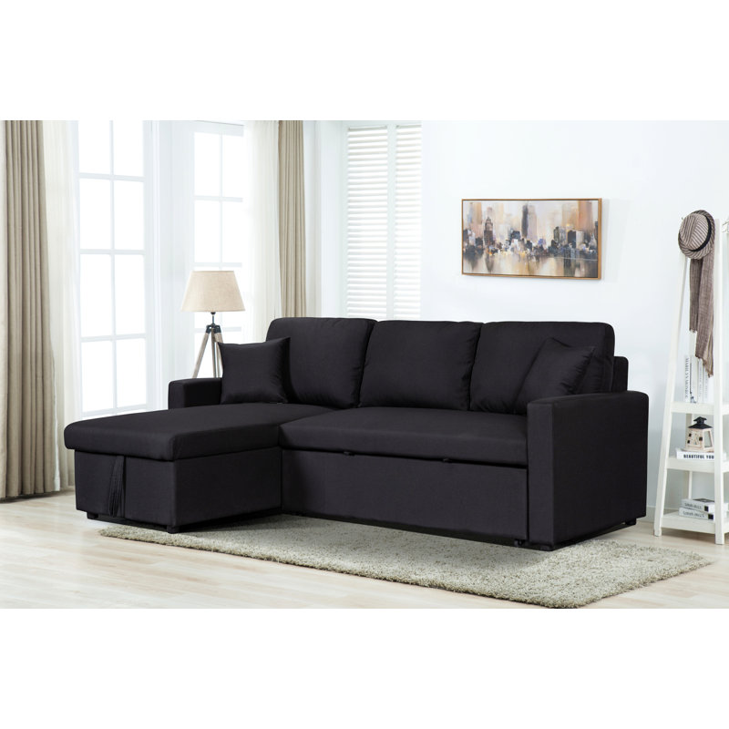 Canapé-lit modulaire réversible en tissu de lin noir l 82 po Sorrelle