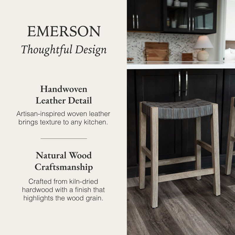 Maven Lane Emerson Kitchen Stool with Faux Leather Upholstery, Weathered Gray, Counter Stool (26" Seat Height)