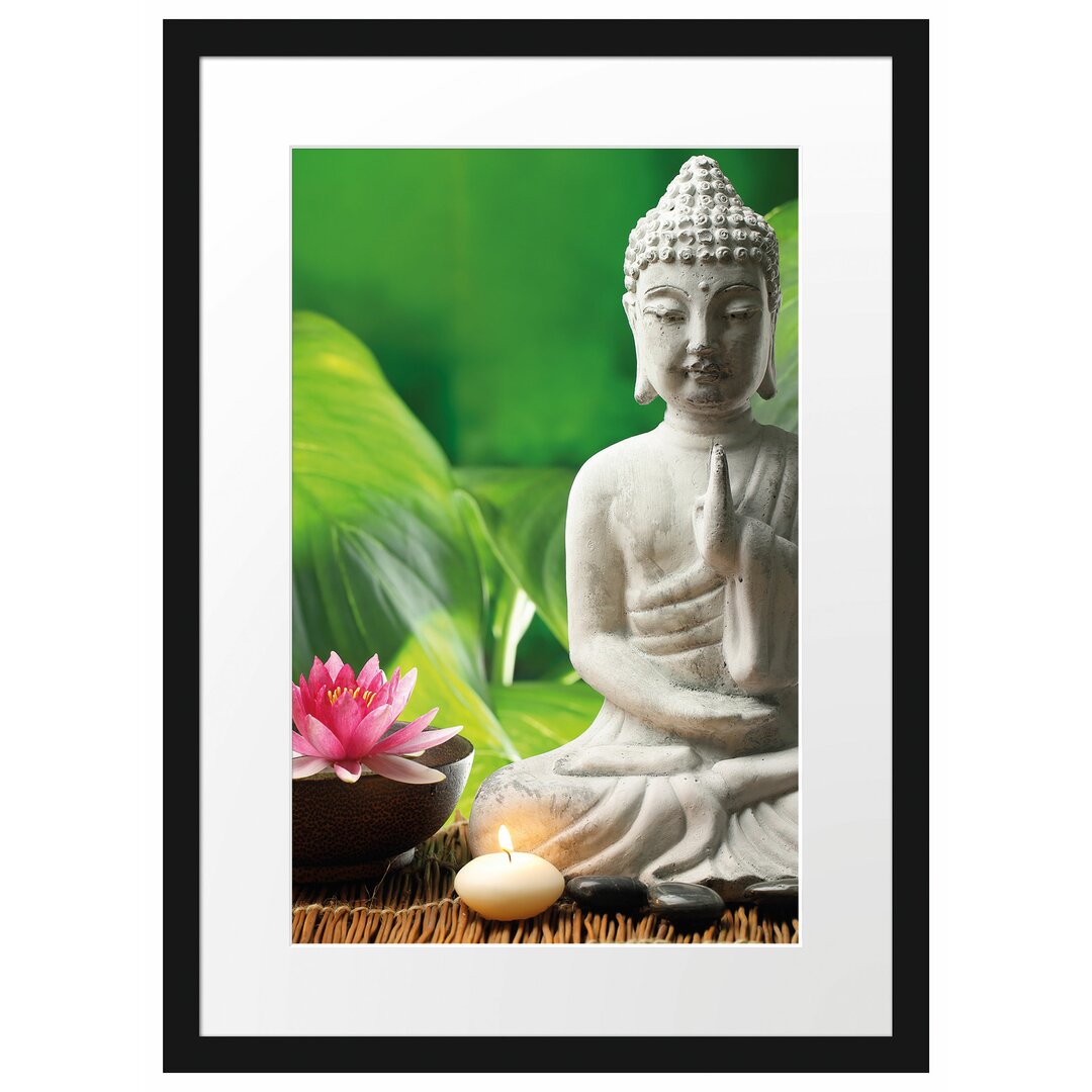 Gerahmtes Poster Seerose Buddha Statue