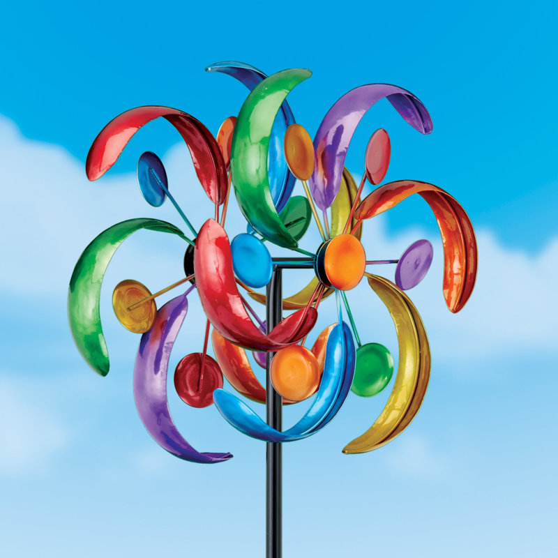 Colorful Iron Double-Sided Wind Spinner Garden Stake, 47" Tall