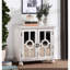 Commode d'appoint classique en blanc antique avec porte décorative en miroir, 2 portes d'armoire et rangement pour le salon-654962008