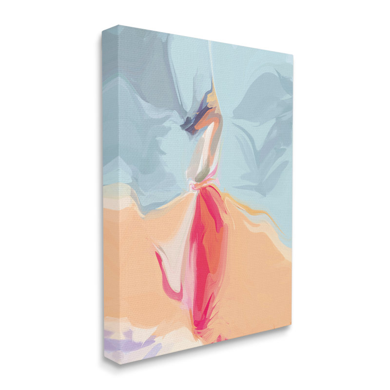 Mouvement abstrait dansant rose bleu orange, Toile tendue, H 30 po x l 24 po