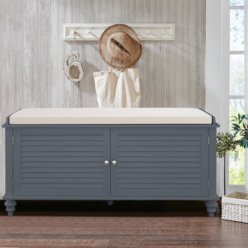 Libbey Linen Upholstered Storage Bench, Grey
