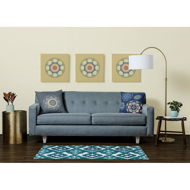 Tapis Ikat bleu sarcelle / blanc, Rectangle 4 pi x 6 pi