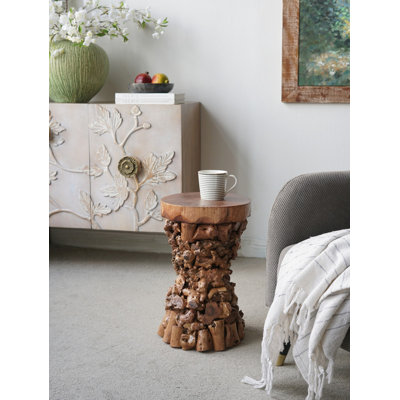 Table d'appoint brune en forme de racine d'arbre biologique 11,8 x 11,8 x 18,9 pouces Mulberry & Paulownia