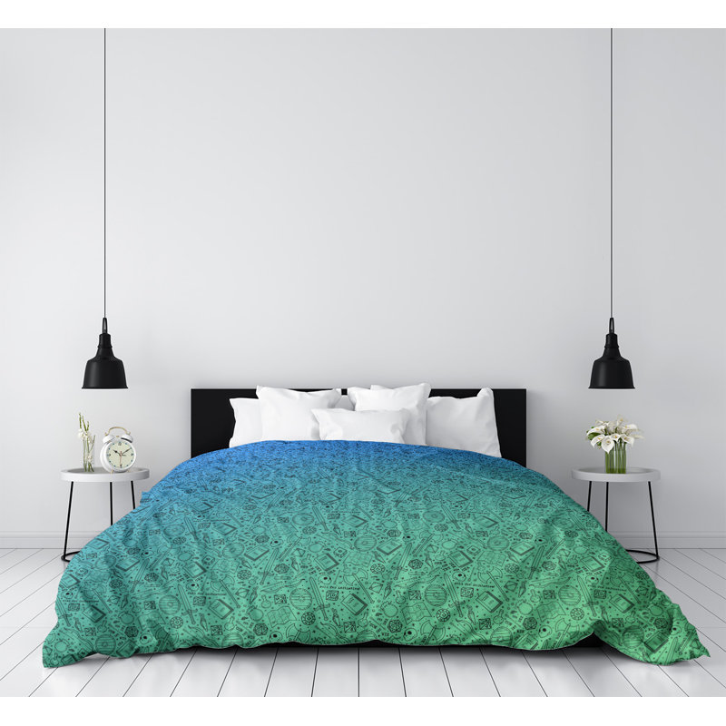 Housse de couette Katelyn Elizabeth, Microfibre, Housse de couette pour grand lit, Vert / bleu ciel