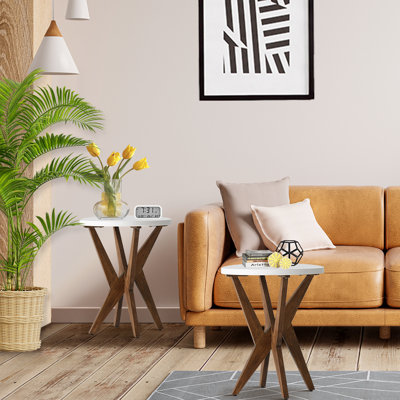 Table de bout ronde en bois à pieds croisés avec plateau lisse et base robuste à quatre pieds Jahey 