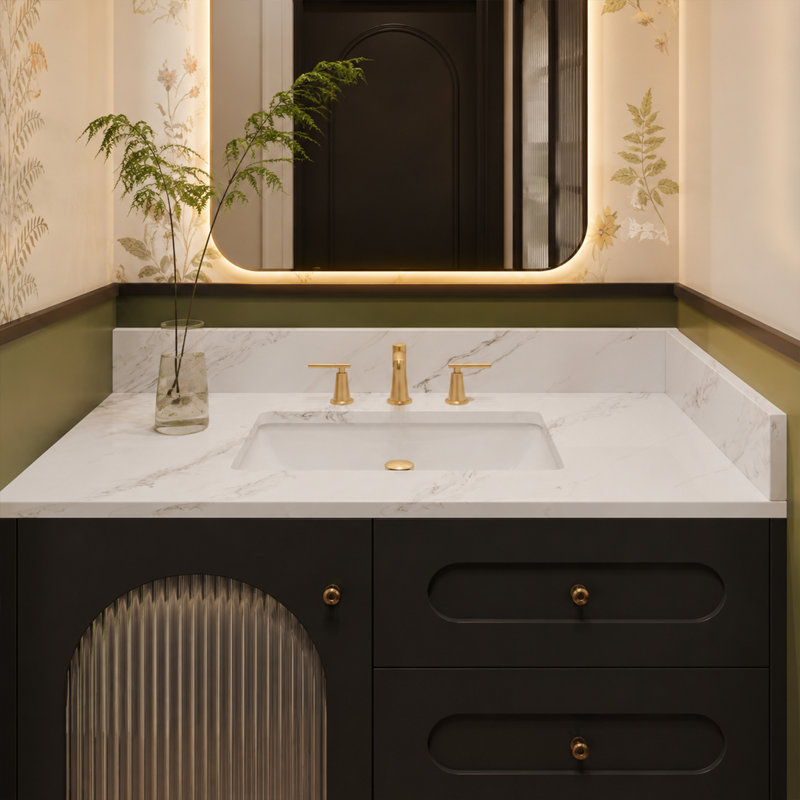 Éclaboussure latérale de meuble-lavabo en pierre de quartz blanche 21,25 po avec filets gris doux