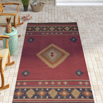 Mystica Handmade Wool Dark Red/Navy/Wheat Rug