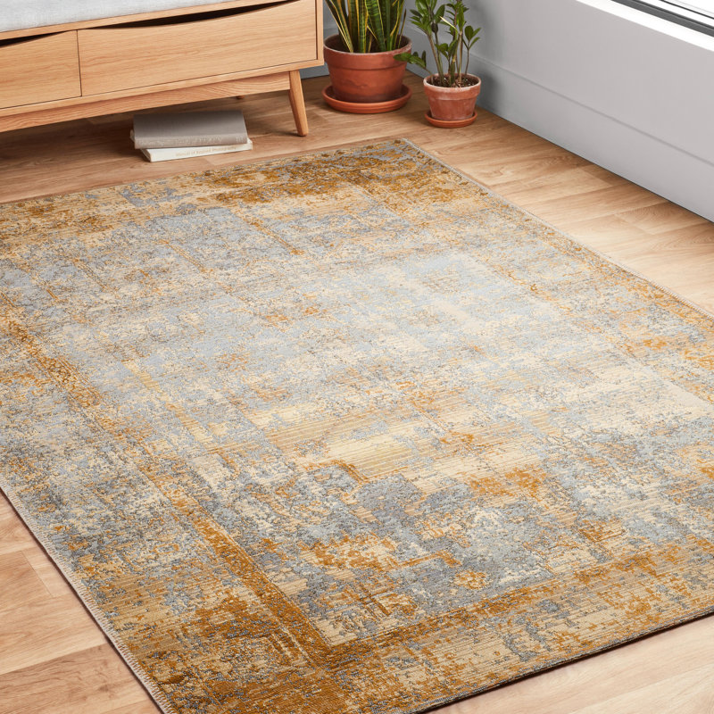 Tapis intérieur / extérieur à motif abstrait ivoire antique Anki, Rectangle 7 pi 10 po x 11 pi 2 po
