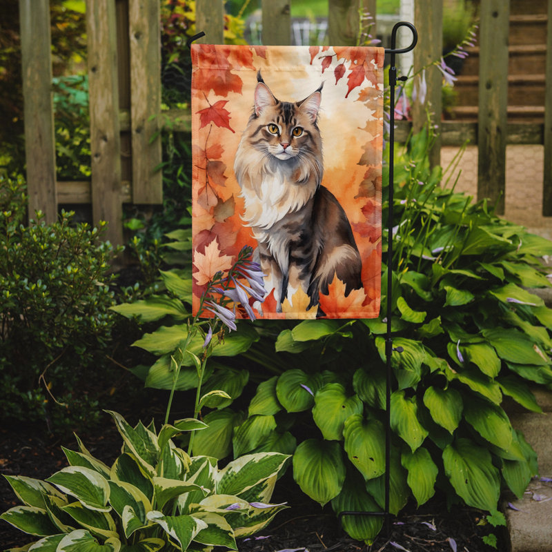 Chat en feuilles d'automne drapeau de jardin, Oriental Longhair