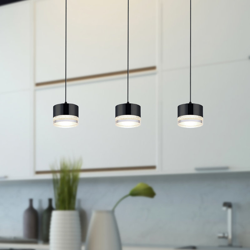 Barnsdall 3 - Light Kitchen Island Pendant, Matte Black
