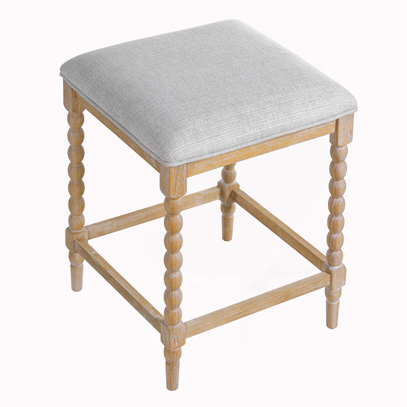Ensemble de 4 tabourets rembourrés, 4, Siège gris / cadre naturel