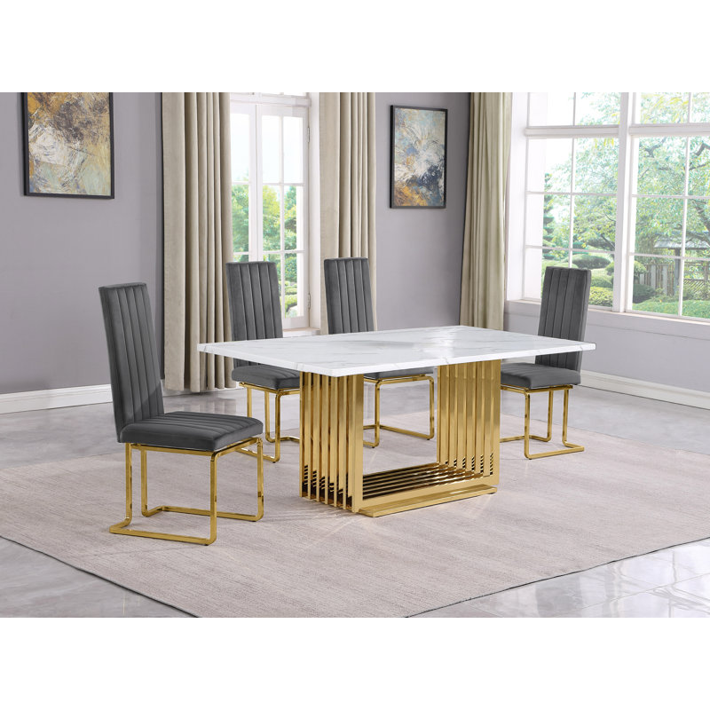 Ensemble de salle à manger Gagner, 5, Gris/doré, Or