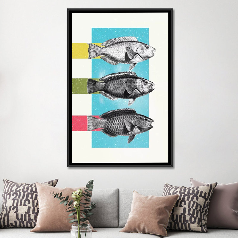 «Fish» par Danny Ivan, impression sur toile, H 26 po x l 18 po x P 1,5 po, Toile avec cadre noir, Pas de tapis