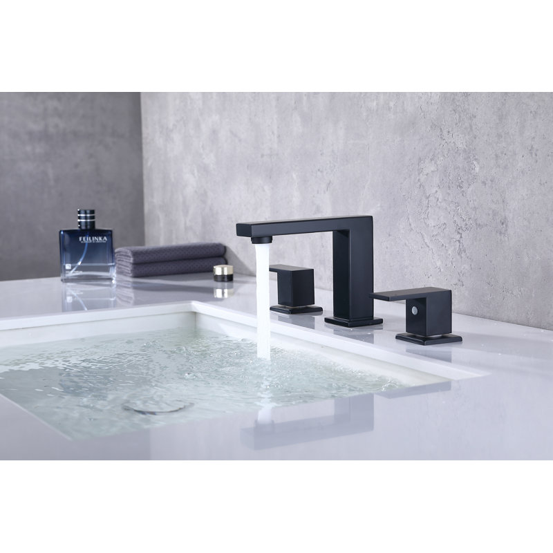 Robinet pour salle de bain à 2 poignées, robinet d'évier en métal noir mat avec bonde escamotable, aérateur et conduites d'alimentation CUPC incluses