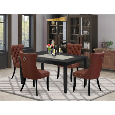 Ensemble de table de salle à manger moderne 5 pièces comprenant une table de cuisine rectangulaire et 4 chaises Parson en tissu de polyester, 36 x 60 pouces, acajou