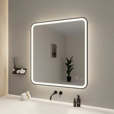 36 Round LED Front and Backlit Wall Mirror in Black