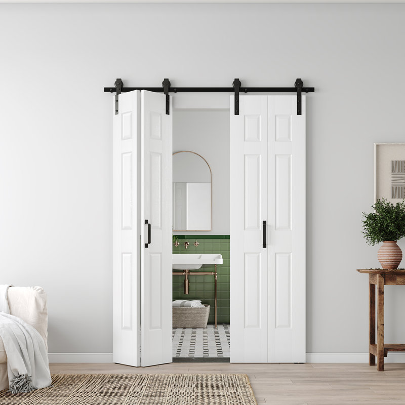 Porte de grange pliante Bifold - porte intérieure à 6 panneaux surélevés avec ensemble de quincaillerie d'installation
