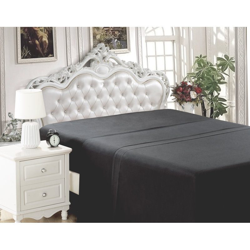 Drap plat en rayonne de bambou de toutes les saisons de Marina, Noir, Drap plat double