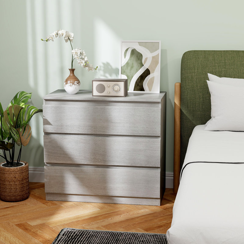 Keethan 80cm W 3 - Drawer Chest of Drawers, Grey Wood Effect