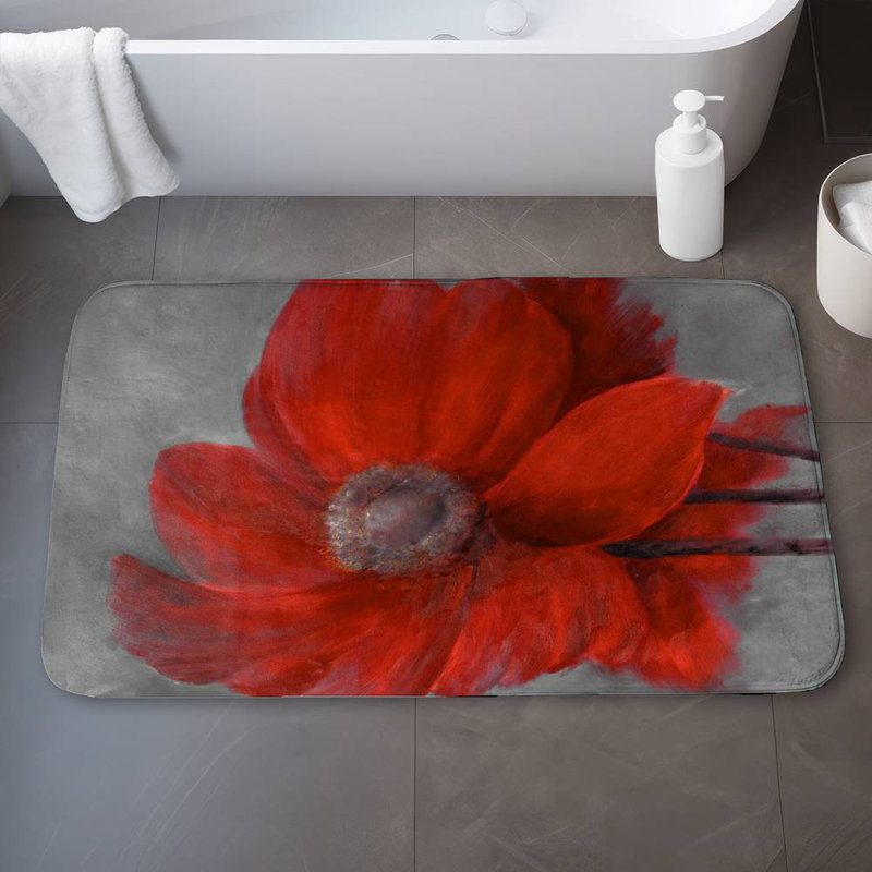 Red flower in the wind Bath Mat with Non-Slip Backing - Quick Dry Memory Foam Bathroom Rug - Absorbent - Modern Plush Spa-Style - Machine Washable