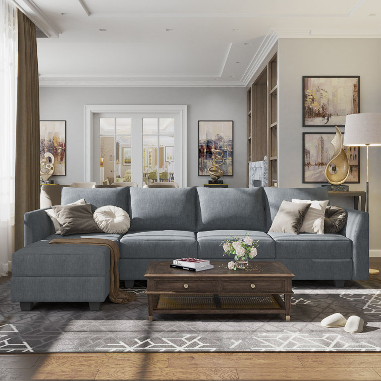 Manusite L-Shaped Reversible Modular Sectional Couch with Storage Ottoman