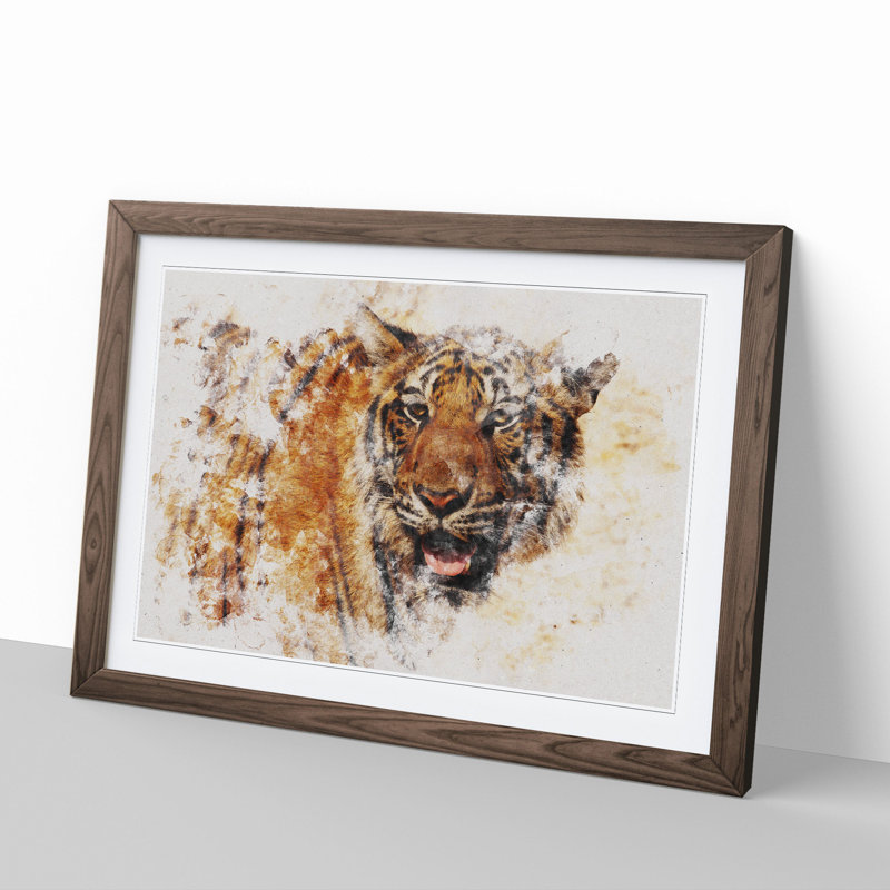 Tiger Vol.7 Watercolour - Picture Frame Graphic Art, Walnut, 36cm H x 48cm W x 2cm D