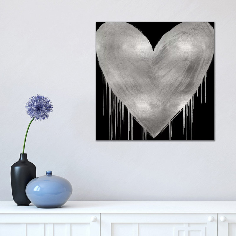 Big Hearted Silver On Black by Lindsay Rodgers - Print on Canvas, 45.72cm H x 45.72cm W x 1.91cm D, Wrapped Canvas