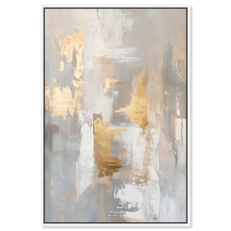 Toile grise Caesar, abstrait Mid-Century par Art Remedy, Cadre doré, H 16 po x l 11 po