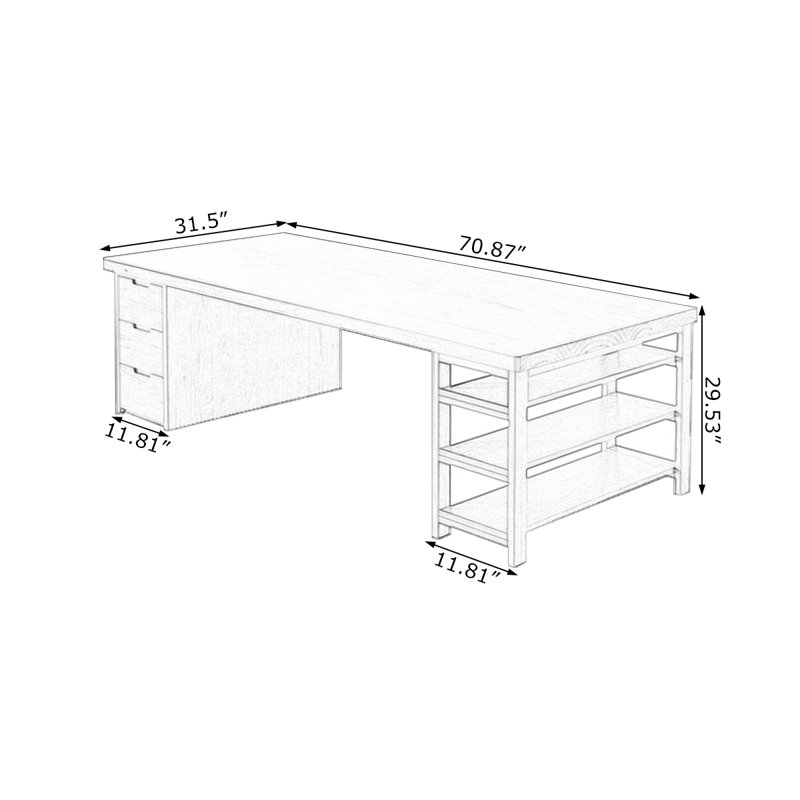 Brown Rectangular Solid Wood desk, 29.53" H x 70.87" W x 31.5" D