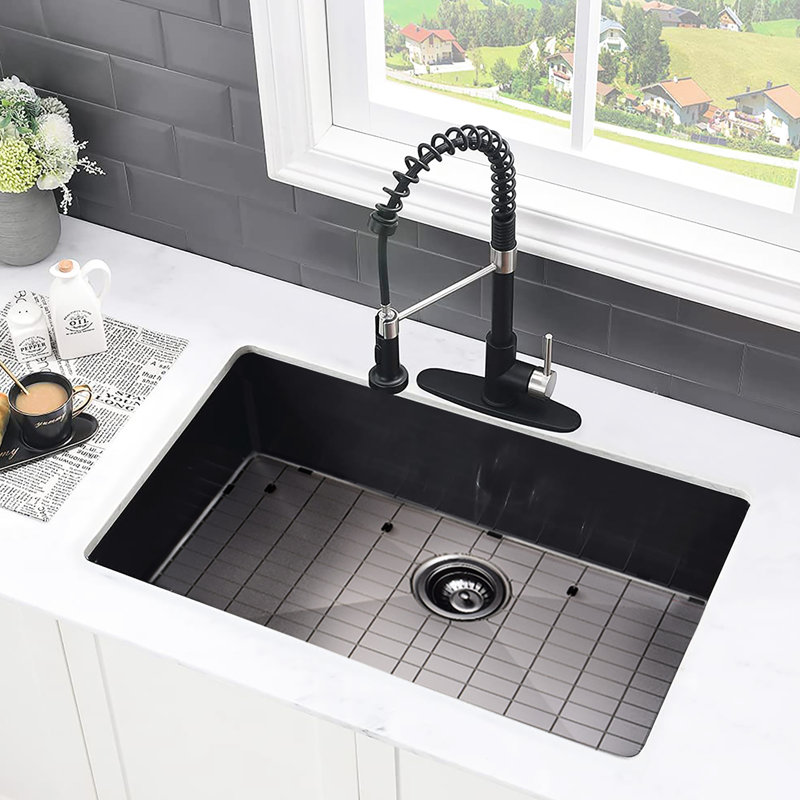 Évier de cuisine encastrable en acier inoxydable de 30 po de calibre 18, insonorisant, chauffant, antirouille et antirouille, bassin spacieux, drainage à rainure en X, amortissement de trou de drain de 3,5 po, profond