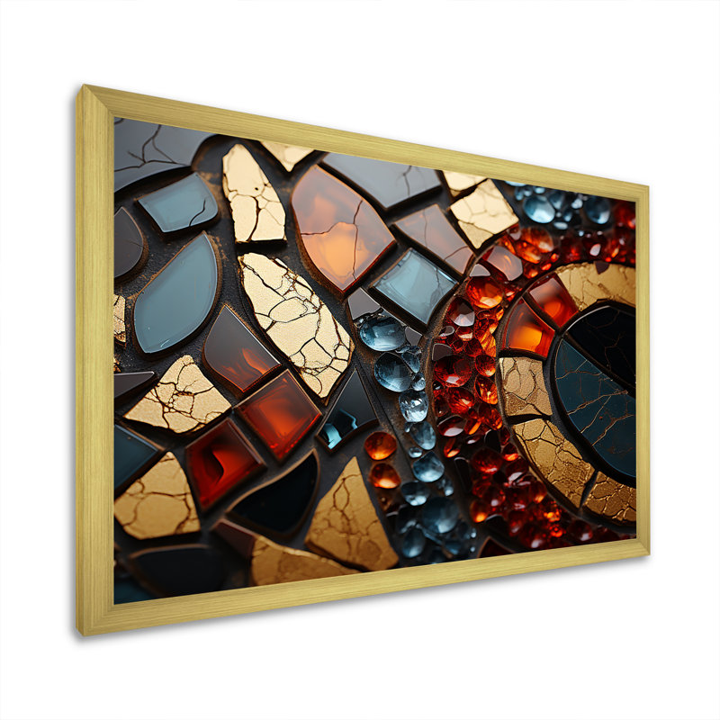 Cubic Mosaic Marble Tiles VI - Décoration murale en marbre, Cadre doré à coins fermés, H 16 po x l 32 po x P 1 po