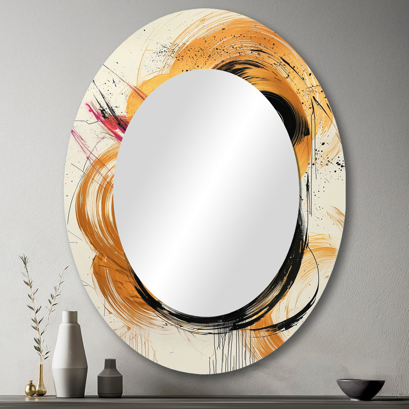 Abstract Circles In Pink And Gold Tones IV - Modern Oval Wall Mirror, 43" x 33"