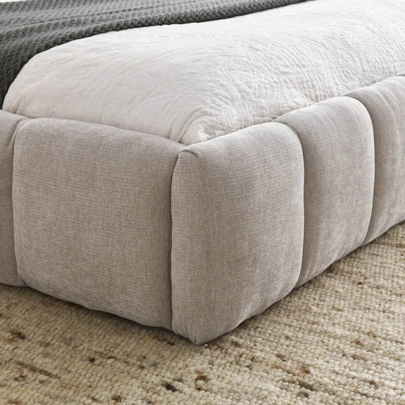 Grand lit tapissier épais en chenille, sans sommier, plateforme de chambre à coucher robuste avec lit à ressorts, Beige