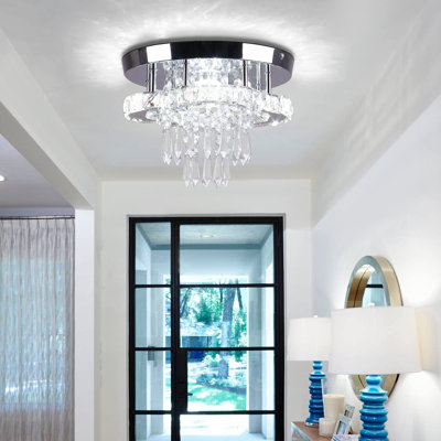 11.8" Crystal Ceiling Light Flush Mount Chandelier Fixture For Bedroom Hallway Kitchen
