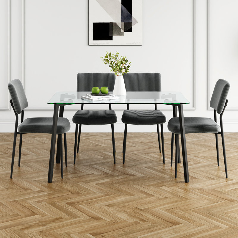 This Five-piece Set Includes A Modern Tempered Glass Table And Four Chairs For A Four-person Square Glass Dining Room, As Well As A Tiny Kitchen Table And Chairs That Are Ideal For Small Rooms Or Apartments.