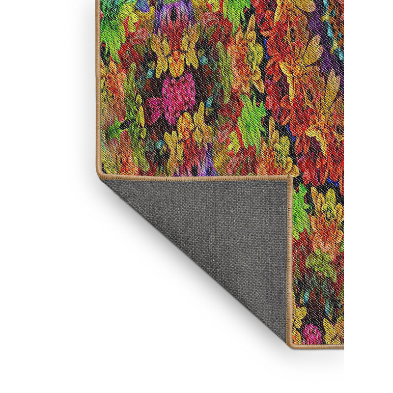 Tapis rouge/vert/bleu tissé à la machine, Rectangle 2 pi x 4 pi