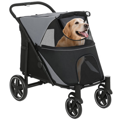 Foldable Dog Carriage with Universal Wheels Shock Absorber - Black